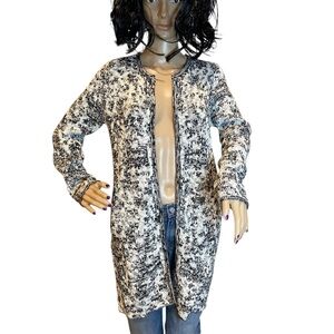 Dana Buchman Long Open Front Cardigan Duster Sweater Black & White Sz Small NWT